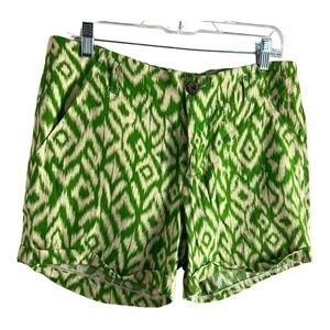 Cynthia Rowley Green Abstract Linen Shorts Size 10